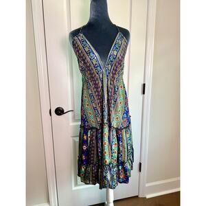 Zury Free Size Silk Blend Halter Mini Dress Boho Flowy Made in India NWT